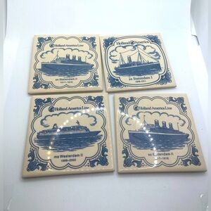 x4 Vtg Holland America Line Cruise Ship Coasters 4” x 4” Delft